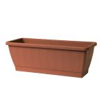 Balkonový květináč OPHIRA z recyklovaného plastu, zásobník na vodu, podmiska, terakotová barva, 49,5x19,5x17,5cm