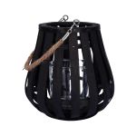 Ratanová lucerna ALVARU se sklenicí na svíčku, rukojeť, černá, 22cm, Ø21cm