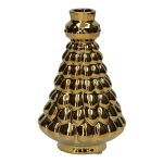 Dekorativní láhev s motivem jedle BRIXON, tečkovaný vzor, keramika, zlatá metalíza, 15,5 cm, Ø 9,8 cm