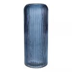 Váza na květiny ALBURGIS s drážkami, sklo, modročiré, 25cm, Ø10cm