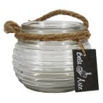 PERBA nádoba na svíčku s drážkami, ucho, čirá, 9cm, Ø11,5cm