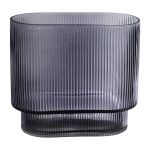 MARICEL oválná skleněná stolní váza s drážkami, šedočirá, 18x10x20cm