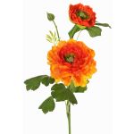 Umělý ranunculus SAGARA, oranžovo-zelený, 45cm, Ø5-9cm
