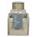 Ozdobná váza LORRIE v dřevěné krabičce, sklo, čiré, 9x9x13cm