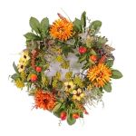 Umělý podzimní věnec SABINE, gerbera, žlutooranžový, Ø30cm