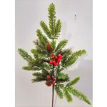 Dekorativní větev VARDALIA, jedle, bobule, šišky, červenozelená, 75cm