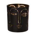 Sklenice na čajovou svíčku LEOLINE s obličeji, černo-zlatá, 8cm, Ø7cm