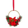 Dekorační věnec květinový kroužek poinsettia, jedle KUBRI, bobule, červený, Ø14cm