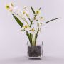 Umělá orchidej dendrobium ZUZA v dekoračním skle, bílo-zelená, 35cm