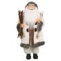 Dekorativní figurka Santa Clause JARICK, svazek větví, lyžařské hůlky, bílo-šedá, 22 x 14 x 45 cm
