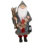 Dekorativní figurka Santa Clause ULRICH, svazek větví, lucerna, uvítací řetěz, šedo-červená, 22 x 14 x 45 cm