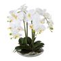Textilní orchidej Phalaenopsis MANULO, keramická miska stříbrná, kořeny, bílá, 40cm