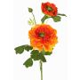 Umělý ranunculus SAGARA, oranžovo-zelený, 45cm, Ø5-9cm