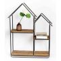 Dekorativní nástěnná průmyslová police CINTIO ve tvaru domečku, hnědočerná, 50x70x15,5cm