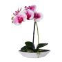 Umělá orchidej Phalaenopsis ORWAN, dekorativní květináč, kořeny, bílo-fialová, 30cm