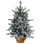 Umělý smrk LYNGDAL, s umělým sněhem, šišky, LED diody, jutový pytel, 60 cm, Ø 40 cm