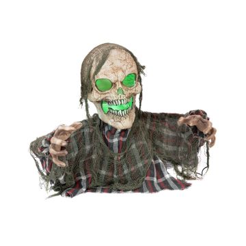 Halloween kostra zombie LATAWICA, funkce pohyblivého zvuku, LED diody, 22x10x45cm