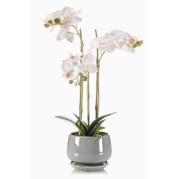Umělá orchidej Phalaenopsis JOLANA v keramickém květináči, bílá, 45cm