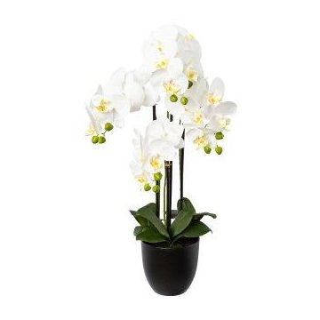 Umělá orchidej Phalaenopsis UKERNA v květináči z pryskyřice, bílá, 70cm