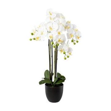 Umělá orchidej Phalaenopsis UKERNA v květináči z pryskyřice, bílá, 85 cm