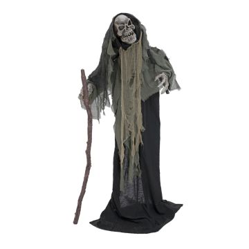Halloween kostlivec WILBERT, kápě, tyč, funkce pohybu a zvuku, LED, 160cm