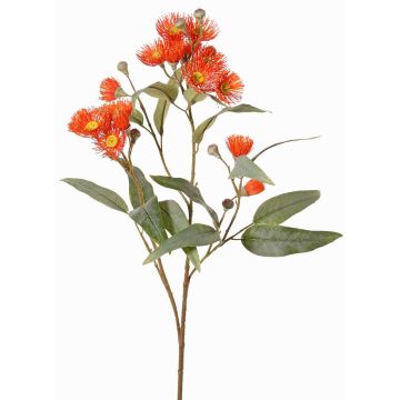 Dekorativní eukalyptová větev WANARA s květy, oranžová, 100cm, Ø2-6cm
