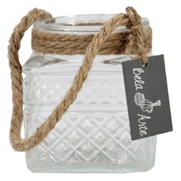 Svíčková sklenice MELMY s provázkem, kosočtvercový vzor, čirá, 10 cm, Ø 9 cm Svíčková sklenice MELMY s provázkem, kosočtvercový vzor, čirá, 10 cm, Ø 9 cm
