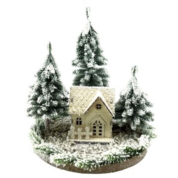 Dekorativní světelný domeček SEWARD, zasněžená krajina, jedle, LED diody, bílo-zelené, 25cm, Ø25cm Dekorativní světelný domeček SEWARD, zasněžená krajina, jedle, LED diody, bílo-zelené, 25cm, Ø25cm