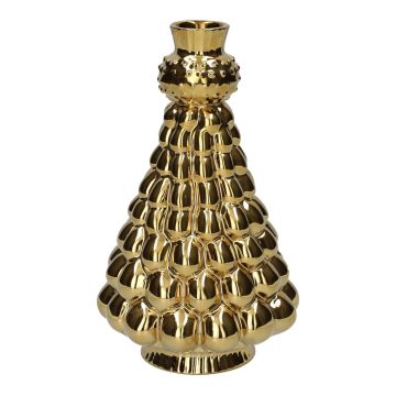 Dekorativní láhev ve tvaru vánočního stromku BRIXON, tečkovaný vzor, keramika, zlatá metalíza, 20,3 cm, Ø 12,5 cm