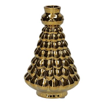 Dekorativní láhev ve tvaru vánočního stromku BRIXON, tečkovaný vzor, keramika, zlatá metalíza, 24,5 cm, Ø 14 cm