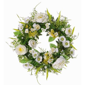 Umělý letní věnec FAHIRA, pryskyřník, sedmikráska, krémová, Ø25cm