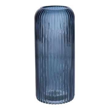 Váza na květiny ALBURGIS s drážkami, sklo, modro-čiré, 20cm, Ø8,7cm