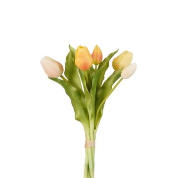 Umělé tulipány, kytice LEANA, žluto-růžovo-bílá, 30cm, Ø20cm