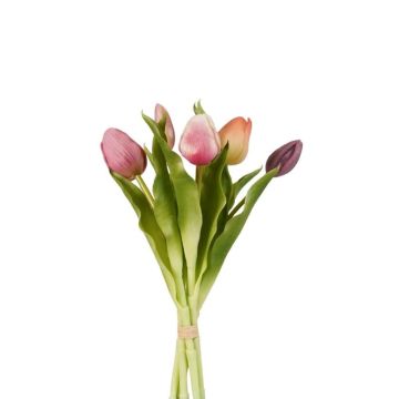 Kytice umělých tulipánů LEANA, růžovo-meruňkovo-fialová, 30cm, Ø20cm