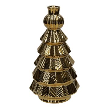 Dekorativní láhev „Vánoční stromek“ BRIXON, listový vzor, keramika, zlatá metalíza, 20,3 cm, Ø 12 cm
