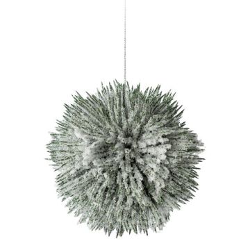 Umělá borová koule PERLKY, zasněžená, závěsná, zelenobílá, Ø14cm