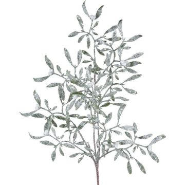Umělá větvička jmelí PLAVIR s bobulemi, zmrzlá, bílo-zelená, 55cm