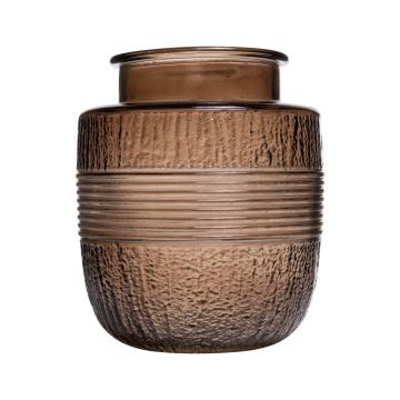 Dekorativní skleněná váza MARISELA s ozdobným okrajem, hnědočirá, 18cm, Ø15,5cm