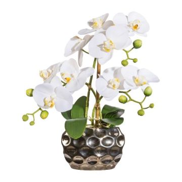 Dekorativní květina orchidej Phalaenopsis BRULFEN, dekorativní váza stříbrná, bílá, 30cm Dekorativní květina orchidej Phalaenopsis BRULFEN, dekorativní váza stříbrná, bílá, 30cm