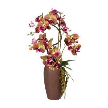 Umělá orchidej vývrtka vrbové aranžmá RASTIA, keramická váza, kořeny, růžovo-zelená, 70cm