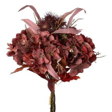Umělá kytice hortenzie kulovitý bodlák FISMA, vínově červená, 45cm