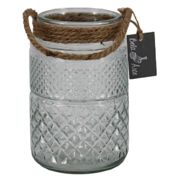 Svíčková sklenice OPALUS s provázkem, kosočtvercový vzor, čirá, 19 cm, Ø 12 cm Svíčková sklenice OPALUS s provázkem, kosočtvercový vzor, čirá, 19 cm, Ø 12 cm