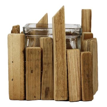 Maxi držák na čajové svíčky SEAN, v dřevěném rámečku, čirý-béžový, 10,5x10,5x10cm Maxi držák na čajové svíčky SEAN, v dřevěném rámečku, čirý-béžový, 10,5x10,5x10cm