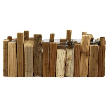 Maxi držák na čajovou svíčku SEAN, 3 skleničky, v dřevěném rámu, čirý-béžový, 28x10,5x11cm Maxi držák na čajovou svíčku SEAN, 3 skleničky, v dřevěném rámu, čirý-béžový, 28x10,5x11cm