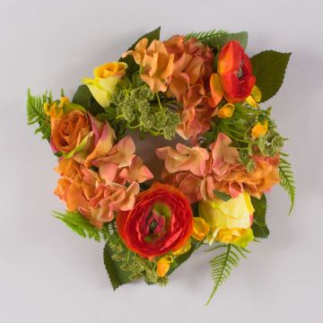 Umělá kytice hortenzie SUNA, pryskyřník, růže, oranžovo-červená, Ø30cm Umělá kytice hortenzie SUNA, pryskyřník, růže, oranžovo-červená, Ø30cm