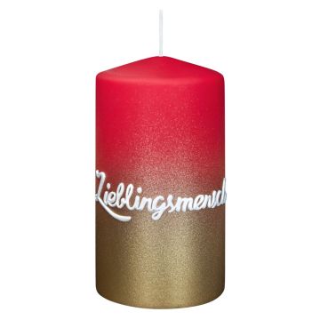 Svíčka JARDENA s nápisem Lieblingsmensch, starozlatá, staročerveno-zlatý, 13cm, Ø7cm, 52h Svíčka JARDENA s nápisem Lieblingsmensch, starozlatá, staročerveno-zlatý, 13cm, Ø7cm, 52h