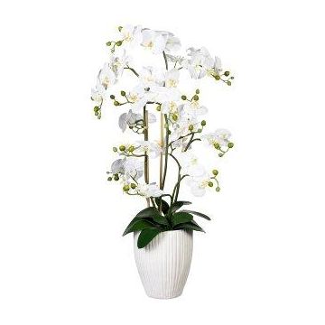 Dekorativní květina orchidej Phalaenopsis VELTORI, keramická váza, bílá, 110cm