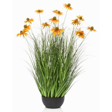 Umělá tráva třapatka SHALLA s květy, dekorativní mísa, oranžová, 90cm Umělá tráva třapatka SHALLA s květy, dekorativní mísa, oranžová, 90cm