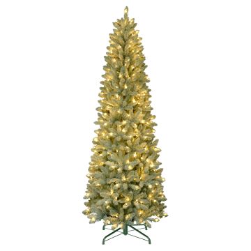 Umělý štíhlý vánoční stromek ROVANIEMI SPEED, s umělým sněhem, LED diody, 195cm, Ø70cm