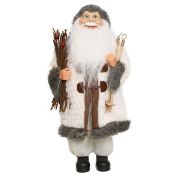 Dekorativní figurka Santa Clause JARICK, svazek větví, lyžařské hůlky, bílo-šedá, 22 x 14 x 45 cm Dekorativní figurka Santa Clause JARICK, svazek větví, lyžařské hůlky, bílo-šedá, 22 x 14 x 45 cm